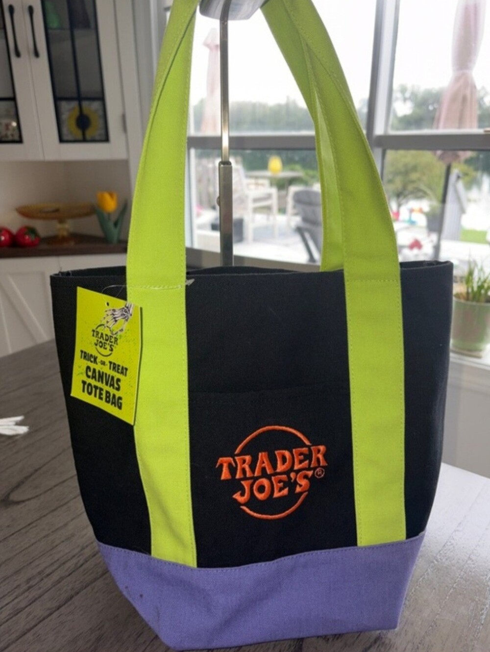 Canvas Tote Bag in Black, Lime and Lavender